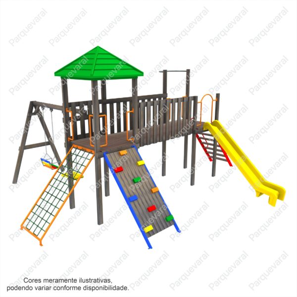 PV-M149 PLAY LELU JUNIOR - Playground casinha de madeira com escorregador plástico
