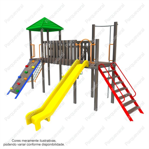 PV-M149 PLAY LELU JUNIOR - Playground casinha de madeira com escorregador plástico