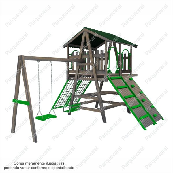 PV-M154 SAFARI C/ BALANÇO - Casa safari tarzan, playground de madeira