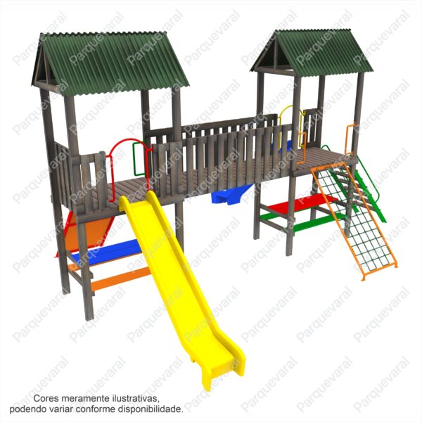 Playground de madeira casinha dupla-brinquedo conjugado escorregador infantil criança