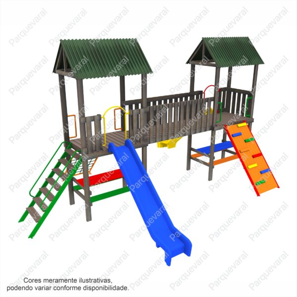 Playground de madeira casinha dupla-brinquedo conjugado escorregador infantil criança