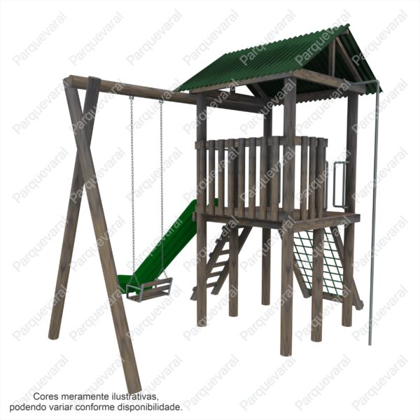 Playground infantil casa na árvore de madeira